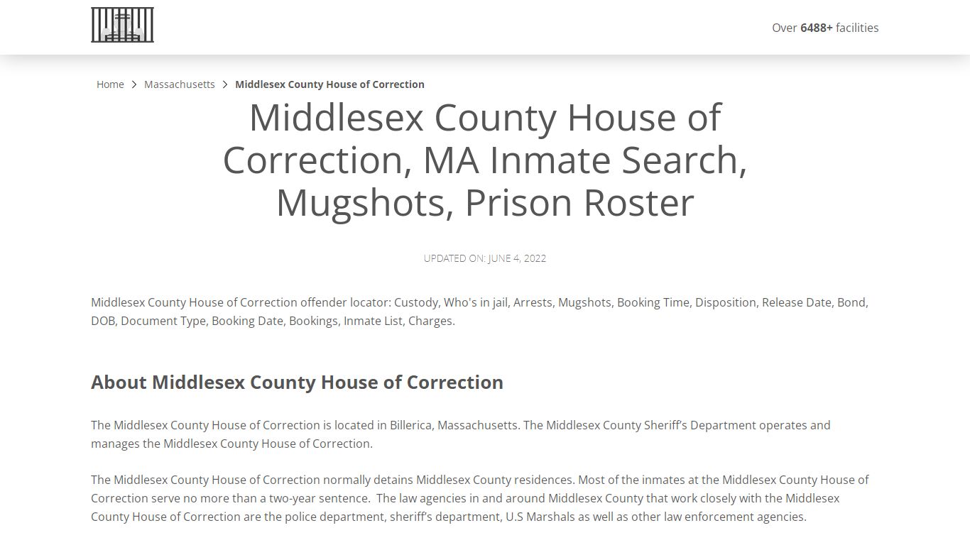 Middlesex County House of Correction, MA Inmate Search ...